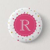 Niedliche Farbige Konfetti Dots Muster Monogramm Button (Vorderseite)