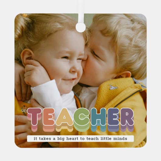 Niedliche farbige Lehrerin Foto Weihnachten Ornament Aus Metall (Rückseite)