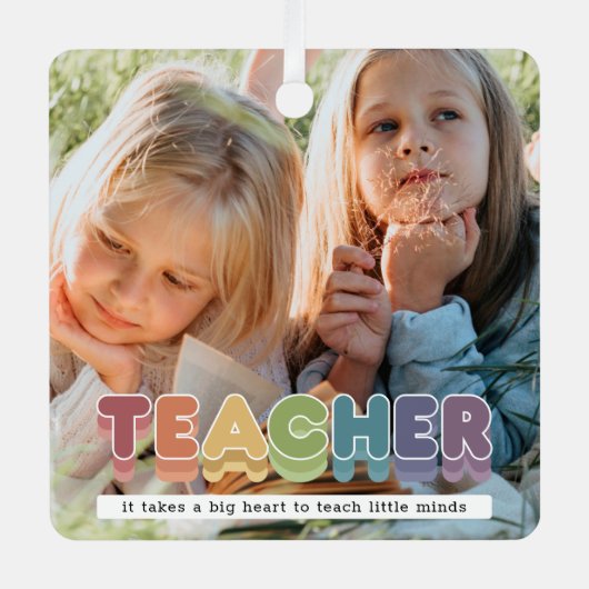 Niedliche farbige Lehrerin Foto Weihnachten Ornament Aus Metall (Vorderseite)