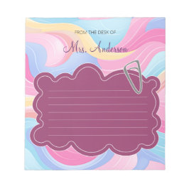 Niedliche farbige Lehrerin Name Rainbow Pastel Wav Notizblock