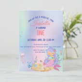 Niedliche farbige Meerjungfrau Rainbow Geburtstags Einladung (Stehend Vorderseite)