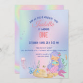 Niedliche farbige Meerjungfrau Rainbow Geburtstags Einladung (Vorne/Hinten)