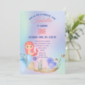 Niedliche farbige Meerjungfrau Rainbow Geburtstags Einladung (Stehend Vorderseite)