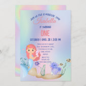 Niedliche farbige Meerjungfrau Rainbow Geburtstags Einladung (Vorne/Hinten)