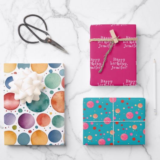 Niedliche farbige Punkte Türkis Wasserfarbe Geburt Geschenkpapier Set (Vorderseite)