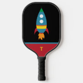 Niedliche farbige Rakete auf schwarz - Monogramm Pickleball Schläger (Vorderseite)