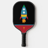 Niedliche farbige Rakete auf schwarz - Monogramm Pickleball Schläger (Rückseite)