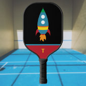 Niedliche farbige Rakete auf schwarz - Monogramm Pickleball Schläger
