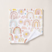 Niedliche farbige Regenbogen und Daisy-Blume Abstr Badhandtuch Set (Waschlappen)