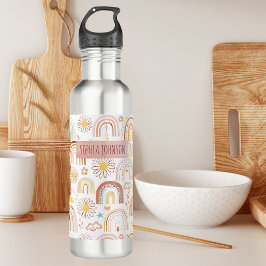 Niedliche farbige Regenbogen und Daisy-Blume Abstr Edelstahlflasche