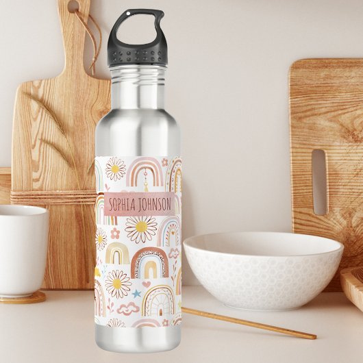 Niedliche farbige Regenbogen und Daisy-Blume Abstr Edelstahlflasche