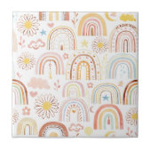 Niedliche farbige Regenbogen und Daisy-Blume Abstr Fliese (Vorderseite)