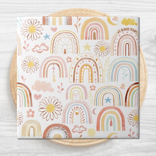 Niedliche farbige Regenbogen und Daisy-Blume Abstr Fliese