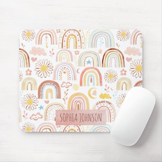 Niedliche farbige Regenbogen und Daisy-Blume Abstr Mousepad (Mit Mouse)