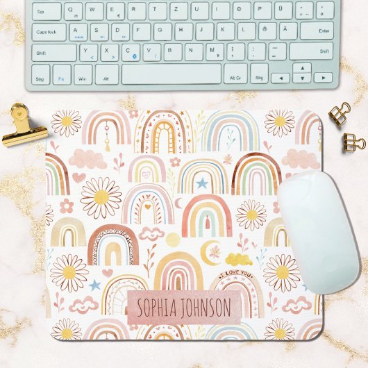 Niedliche farbige Regenbogen und Daisy-Blume Abstr Mousepad