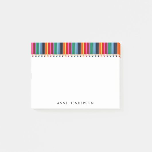 Niedliche Farbige Stifte Personalisiert Lehrer Nam Post-it Klebezettel (Vorderseite)