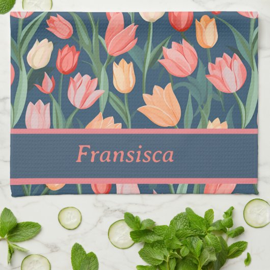 Niedliche farbige Tulips Ai generierter Mustername Geschirrtuch (Gefaltet)