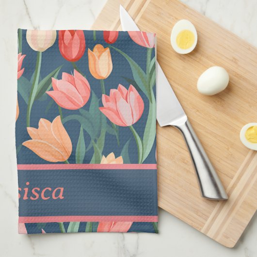 Niedliche farbige Tulips Ai generierter Mustername Geschirrtuch (Viertel Falte)