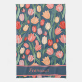 Niedliche farbige Tulips Ai generierter Mustername Geschirrtuch (Vertikal)