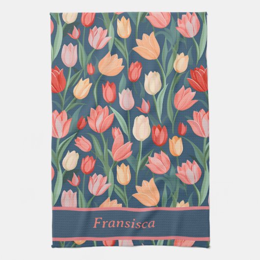 Niedliche farbige Tulips Ai generierter Mustername Geschirrtuch (Vertikal)