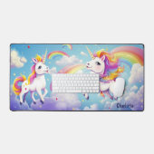 Niedliche Farbige Unicorns Rainbows Girl Personali Schreibtischunterlage (Tastatur & Maus)