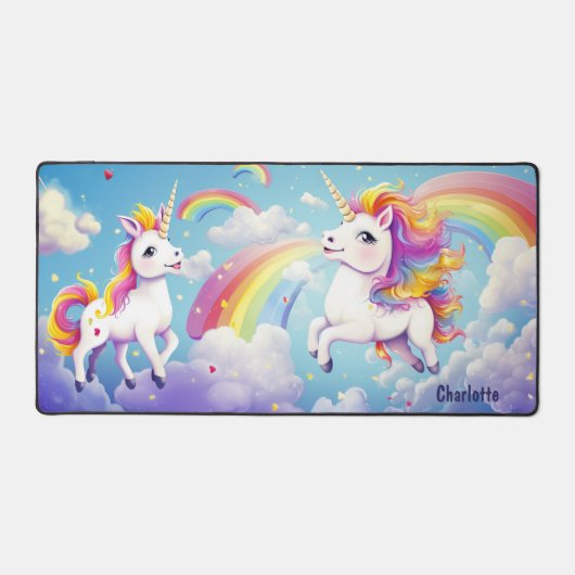 Niedliche Farbige Unicorns Rainbows Girl Personali Schreibtischunterlage (Vorderseite)