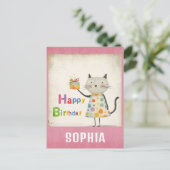Niedliche Farbige Vintage Katze glücklich Geburtst Postkarte (Stehend Vorderseite)