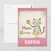 Niedliche Farbige Vintage Katze glücklich Geburtst Postkarte (Vorne/Hinten)