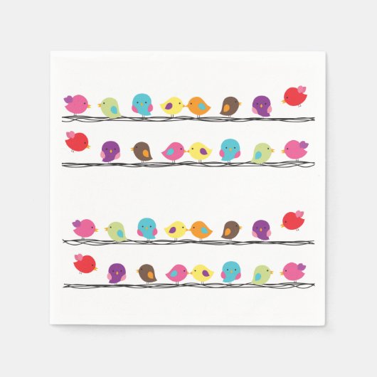 niedliche, farbige Vögel auf Seiltafeln Serviette (Vorderseite)