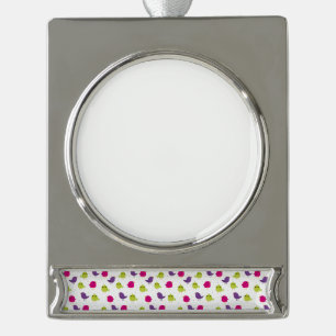 Niedliche, farbige Vögel Banner-Ornament Silber