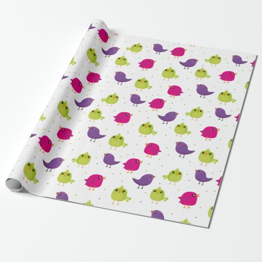 Niedliche, farbige Vögel Geschenkpapier (Ungerollt)