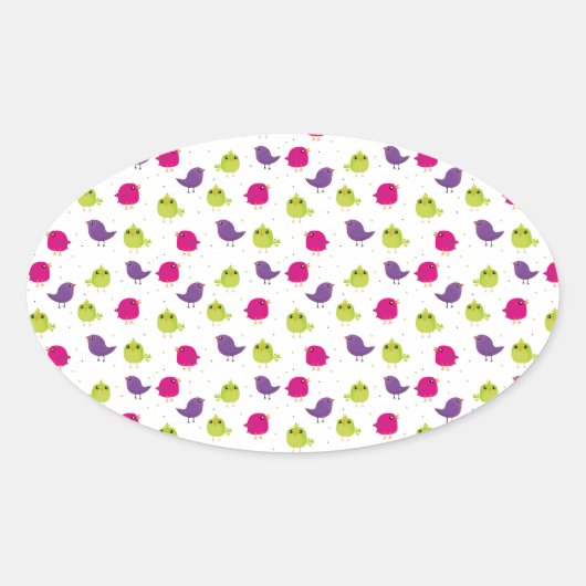 Niedliche, farbige Vögel Ovaler Aufkleber (Vorderseite)