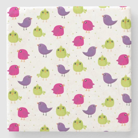 Niedliche, farbige Vögel Steinuntersetzer (Vorderseite)