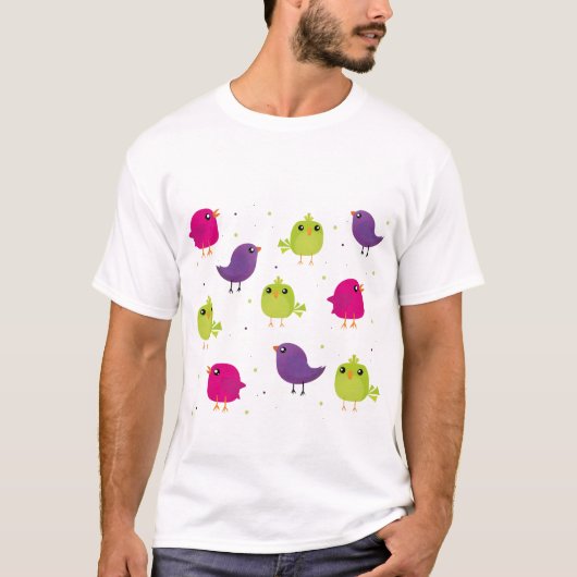Niedliche, farbige Vögel T-Shirt (Vorderseite)