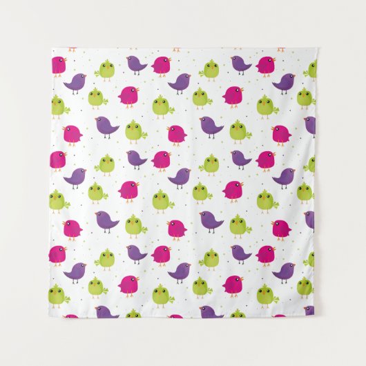 Niedliche, farbige Vögel Wandteppich (Vorderseite)