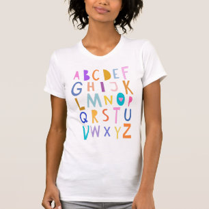 Niedliche Farbige Wacky Alphabet Lernen ABC Briefe T-Shirt