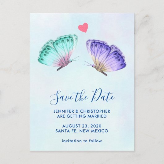 Niedliche, farbige Wasserfarben Save the Date Postkarte (Vorderseite)