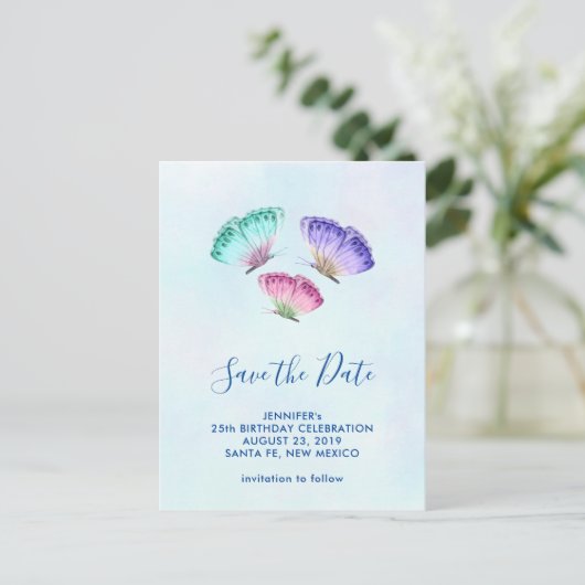 Niedliche, farbige Wasserfarben Save the Date Postkarte (Stehend Vorderseite)