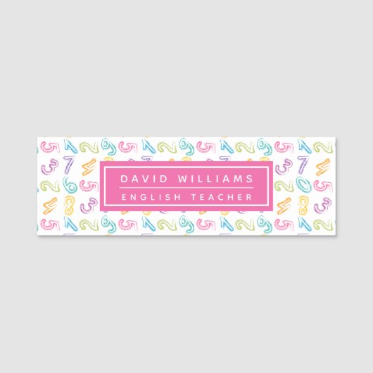 Niedliche farbige Zahlen Muster Custom Math Teache Namensschild (Vorderseite)