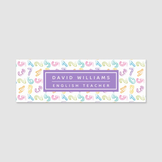 Niedliche farbige Zahlen Muster Custom Math Teache Namensschild (Vorderseite)