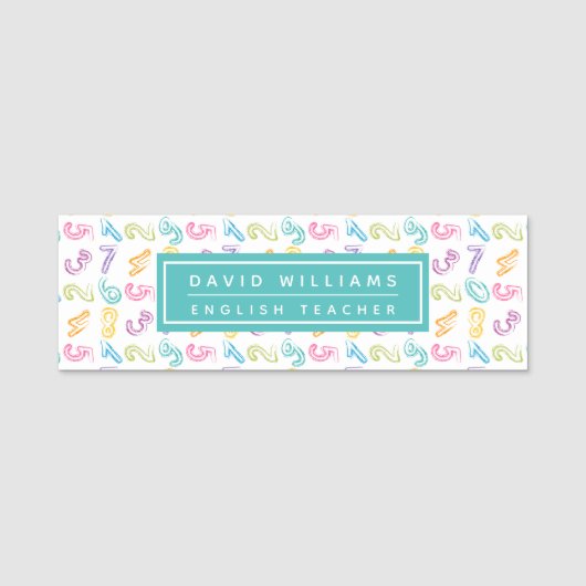 Niedliche farbige Zahlen Muster Custom Math Teache Namensschild (Vorderseite)