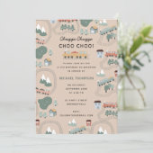 Niedliche farbige Züge auf dem Kindergeburtstag Zu Einladung (Stehend Vorderseite)