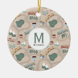 Niedliche farbige Züge auf Zugschienen Kids Monogr Keramik Ornament