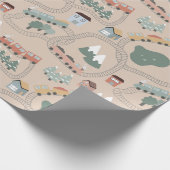 Niedliche farbige Züge auf Zugtrassen Kindermuster Geschenkpapier (Ecke)