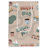 Niedliche farbige Züge auf Zugtrassen Kindermuster Mittlere Geschenktüte (Rückseite)