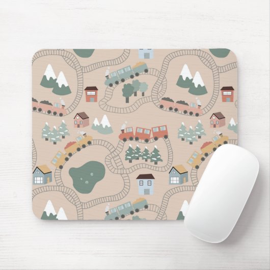 Niedliche farbige Züge auf Zugtrassen Kindermuster Mousepad (Mit Mouse)