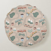 Niedliche farbige Züge auf Zugtrassen Kindermuster Rundes Kissen (Rückseite)