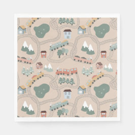 Niedliche farbige Züge auf Zugtrassen Kindermuster Serviette