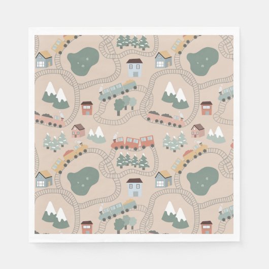 Niedliche farbige Züge auf Zugtrassen Kindermuster Serviette (Vorderseite)