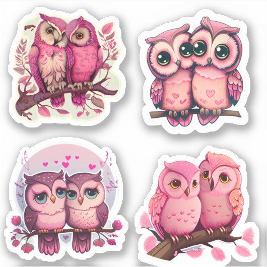 NIEDLICHE FARBPINK LIEBE OWL VALENTINIES STICKERS AUFKLEBER (Vorderseite)